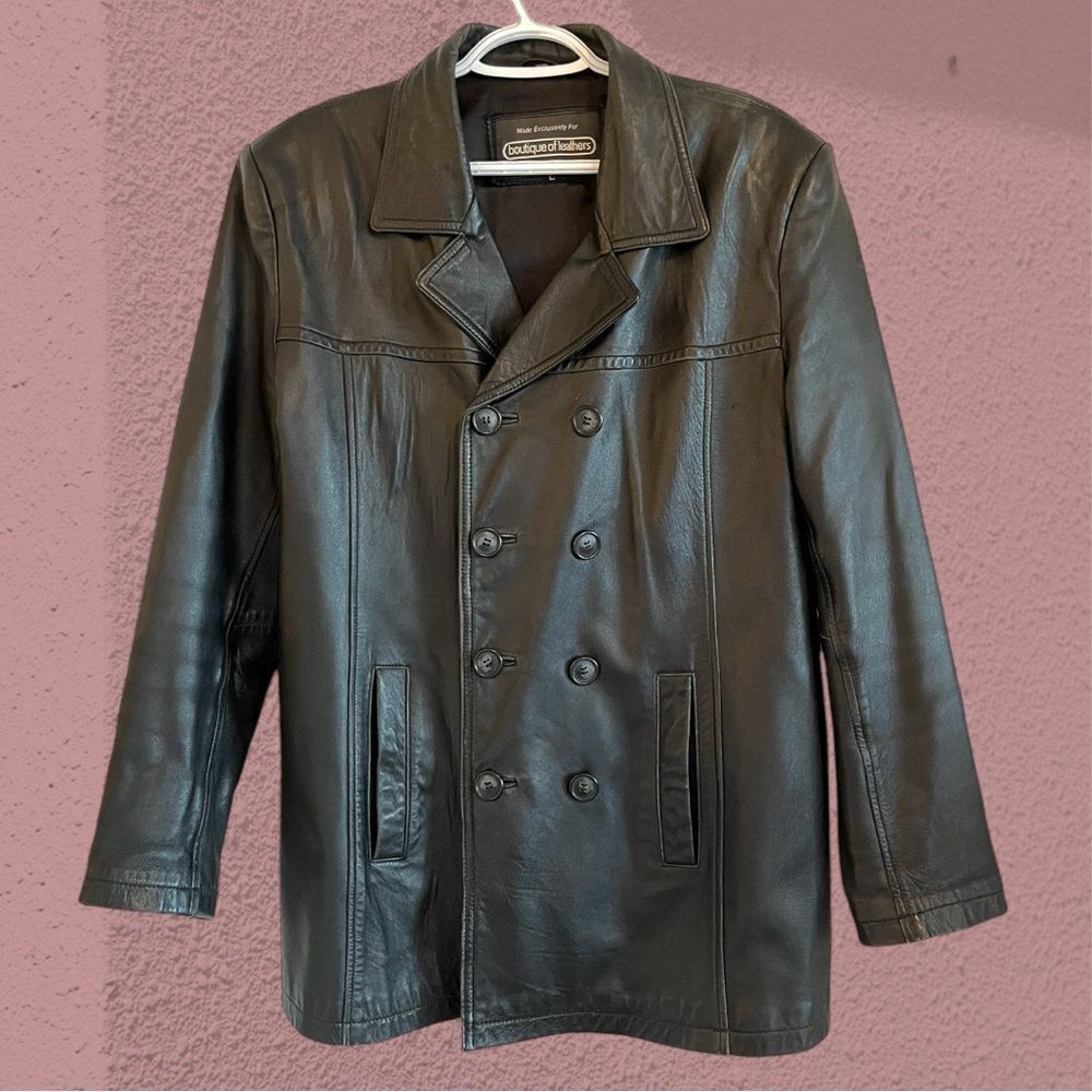 Vintage 90s black leather jacket double breasted